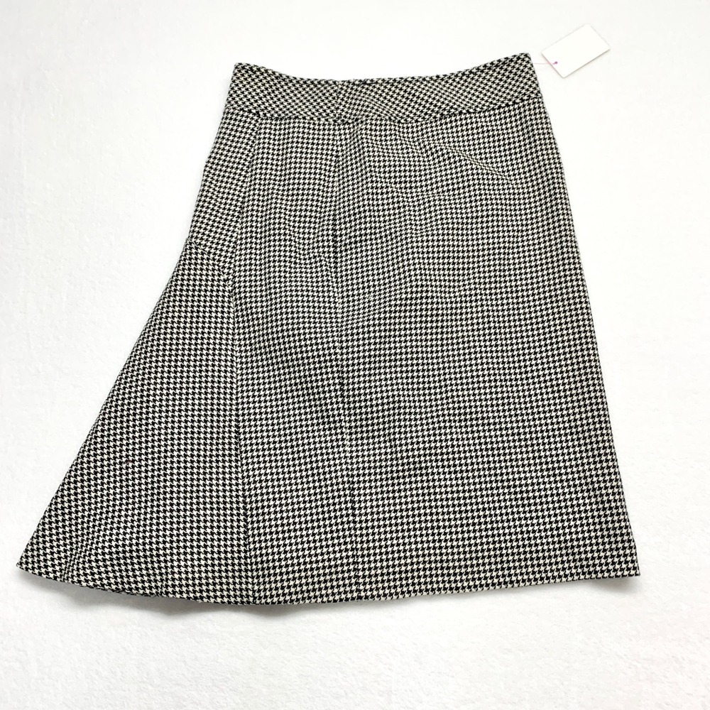 Tracy Feith Searle  Houndstooth A-Line Skirt Women Size 6 Black White Wool Midi